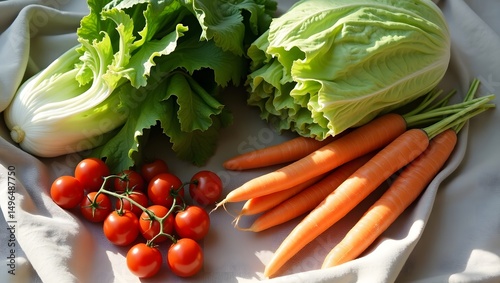 Fresh Vegetables Vibrant Carrots, Crisp Lettuce, and Juicy Tomatoes photo