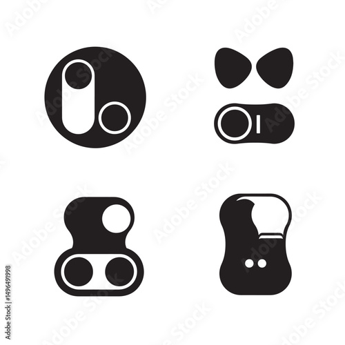 Collection of minimalist icon designs featuring various shapes including buttons and toggle switches all in black and white silhouette