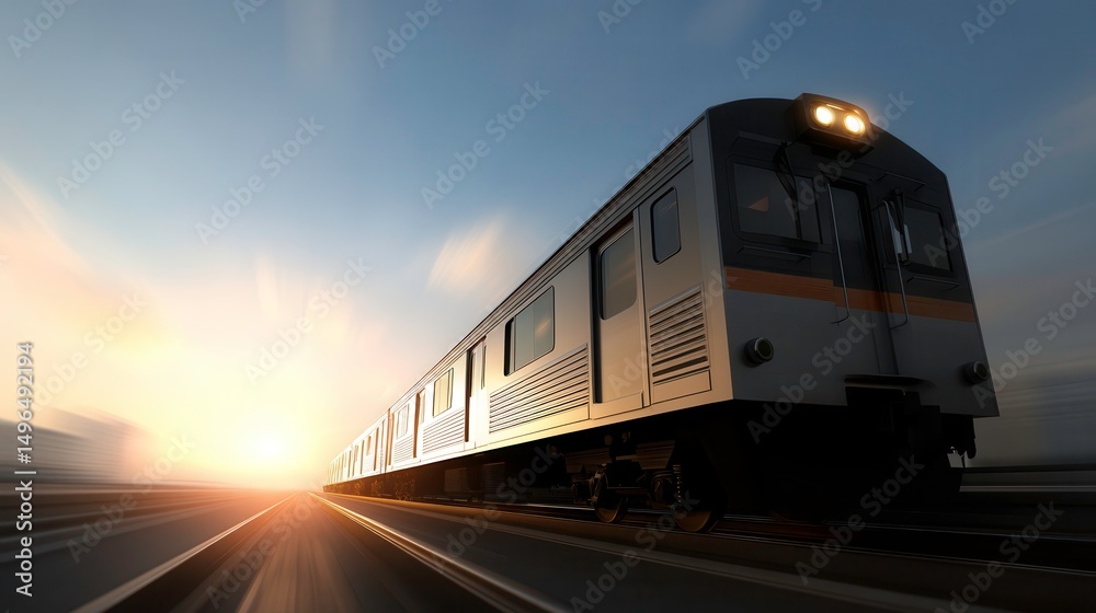 Fototapeta premium High Speed Train at Sunset: Modern Transportation and Technology Concept
