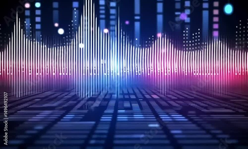 Rhythmic Sound Wave Background: Technological Music Equalizer on Deep Blue Canvas