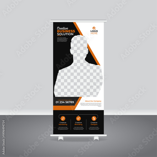 Modern Roll Up Banner Design Template, X-Banner, Flag Banner, Brochure and Flyer 32–71 inch, Roll Up Banner and Flyer Template, Vector Design for Brochures, X-Banners, Flags
