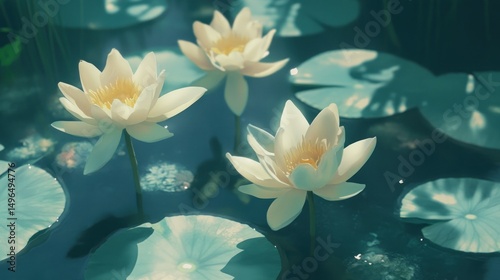 Serene lotus blossoms in a tranquil pond