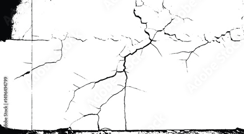 Black and white grunge urban texture vector with copy space. Abstract illustration surface dust and rough dirty cracks wall background with empty template. 