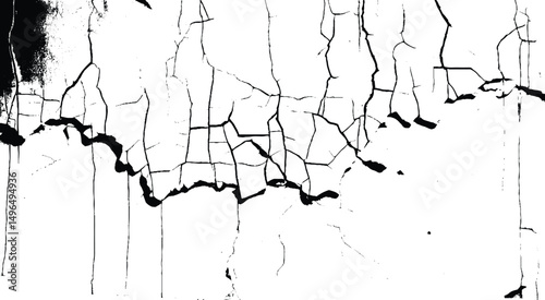 Black and white grunge urban texture vector with copy space. Abstract illustration surface dust and rough dirty cracks wall background with empty template. 