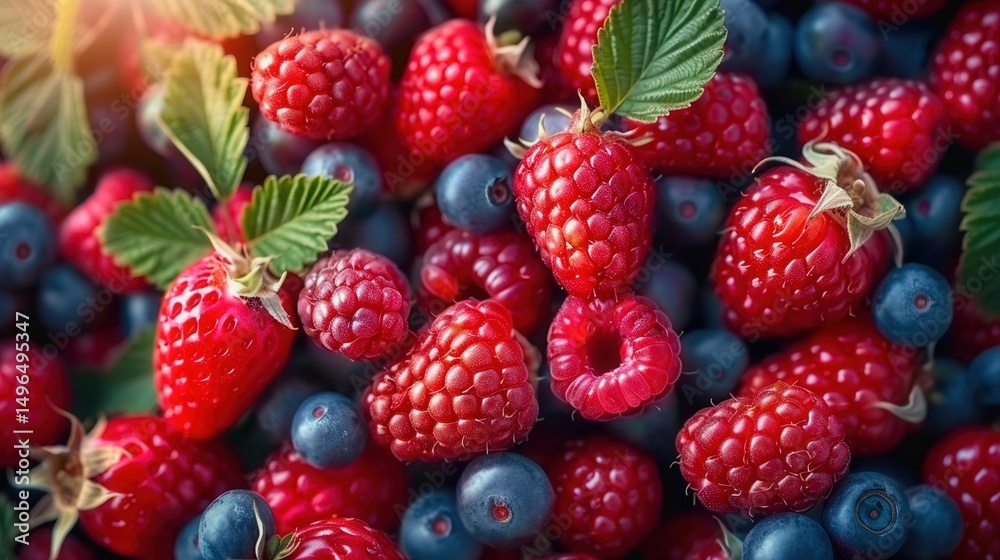 Delicious ripe raspberries and blueberries create a vibrant and fresh fruit scene. Delicious ripe raspberries and blueberries create a vibrant and fresh fruit scene.