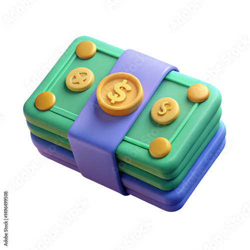 cash bills 3d icon illustration on transparent background