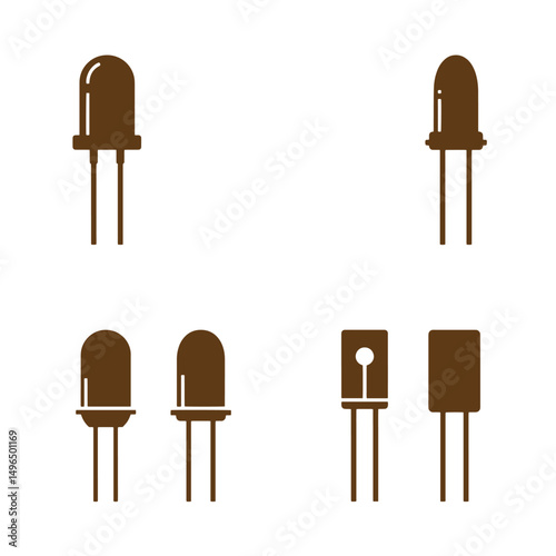 A brown silhouette collection featuring various types of led components including different rounded and squared shapes for electrical projects