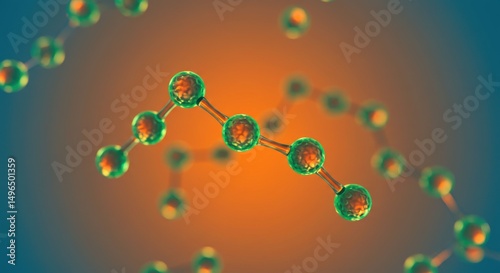 3D Molecular Structure with Green Atoms on Abstract Background