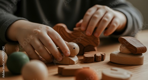 Wooden Toy Construction: Child's Playful Exploration