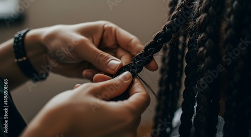 Braiding Hair: Close-Up on Braider's Hands