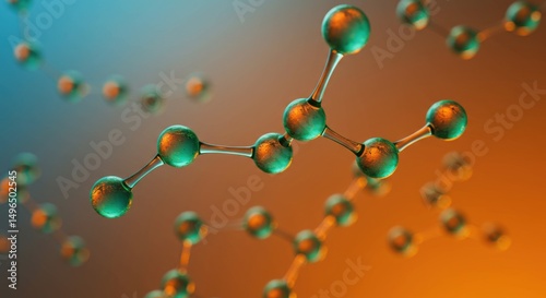 3D Molecular Structure with Green Atoms on Abstract Background