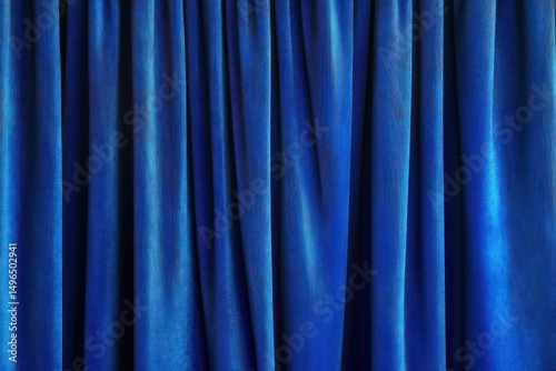 Close-up view of wrinkled blue velvet curtains with rich texture and deep shades highlighting fabric folds