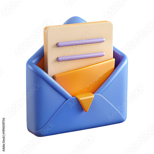 open envelope with letter 3d icon illustration on transparent background