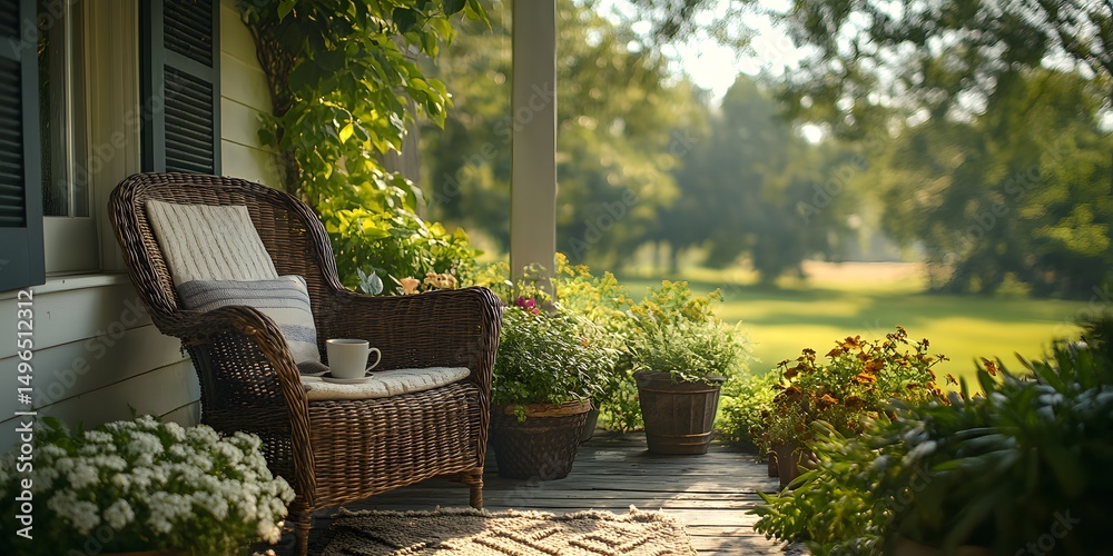 Fototapeta premium Serene Summer Morning on a Porch