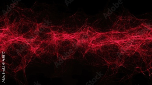 Abstract crimson energy flow, intricate web-like pattern on black background