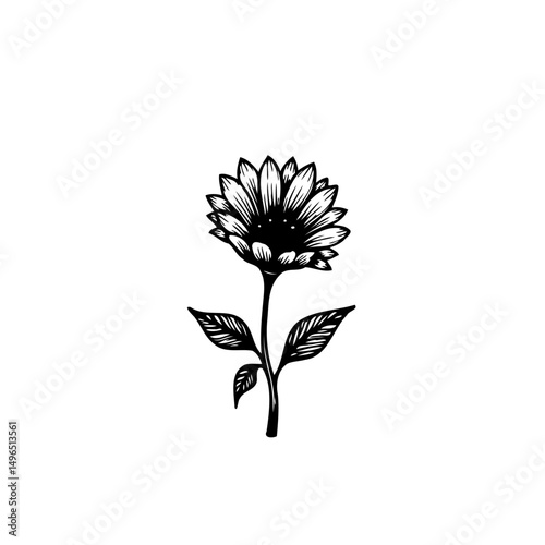 Elegant monochromatic floral illustration showcasing a stylized sunflower design