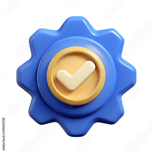 3D quality guarantees a medal with a check mark. Certified plastic style icon on a transparent background