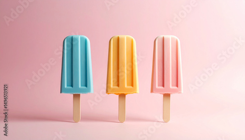 Colorful Ice Cream Popsicles on Pastel Pink Background – Minimal and Fun Summer Concept photo