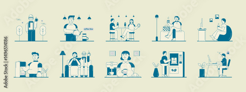 Coffee time illustration set. Flat vector illustration concept.