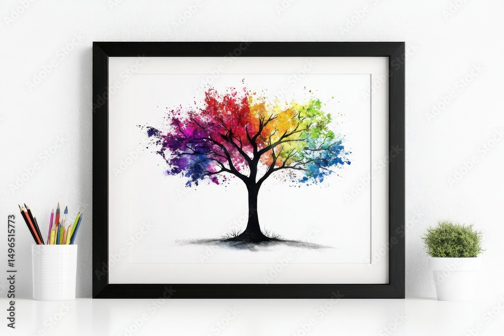 Obraz premium Modern black minimalist vertical rectangular frame with matte finish on white background for colorful artwork