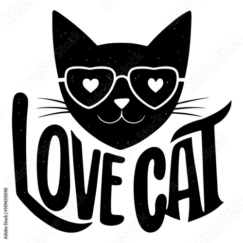 Cute black cat wearing heart sunglasses love cat design