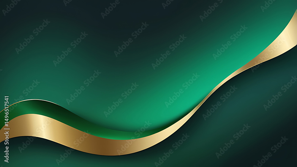 Fototapeta premium Elegant Green and Gold Abstract Curve Background with Modern Texture and Luxury Design AI