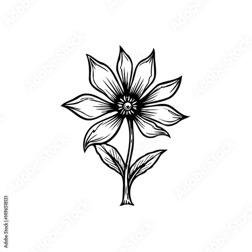 Elegant monochrome floral illustration with delicate petals and stylized stem