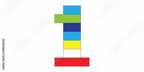 angka mosaik warna-warni yang dibuat dengan balok dan minifigur pada latar belakang putih. Konstruksi buatan tangan dengan set mainan warna-warni.