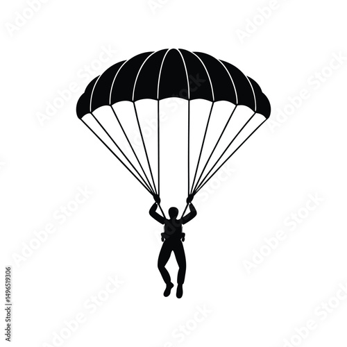 Silhouette of a skydiver descending from above using a parachute in the sky