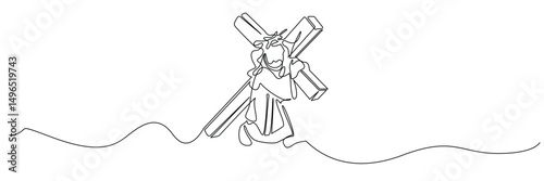 one continuous line jesus carrying the cross.single line story of the crucifixion of jesus.line art vector illustration.eps 10