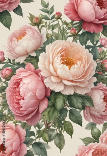 Vintage-style watercolor rose & peony bouquet  , beauty, vintage, floral