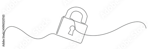 continuous line drawing of padlock.minimalist design padlock icon one line drawing vector.