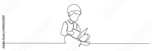 one continuous line of Muslim children reading books. One line drawing of Islamic concept, Ramadan, Eid al-Fitr.
