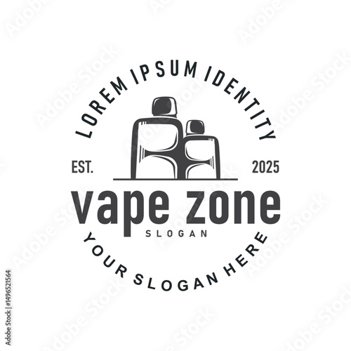 vape logo silhouette design simple vintage retro old concept vape accessories shop with smoke illustration template symbol brand business or product
