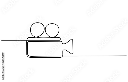 Continuous one line drawing of a retro cinema camera. Vintage Cinema camera sign. Editable stroke