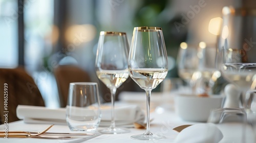 Gold-rimmed glassware set against a sophisticated table setting.