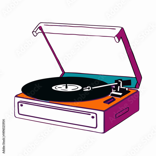 Retro Vintage Turntable Record Player Illustration