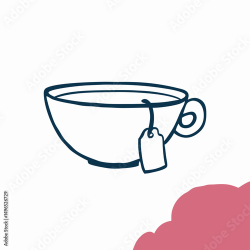 Hand-drawn illustration of a teacup with tea bag