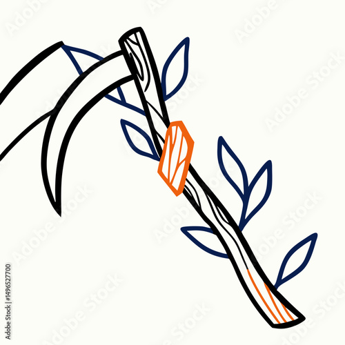 Scythe with Wooden Handle and Branch Design