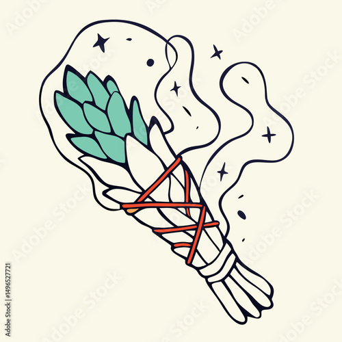 Smudging Stick Illustration: White Sage Bundle Burning