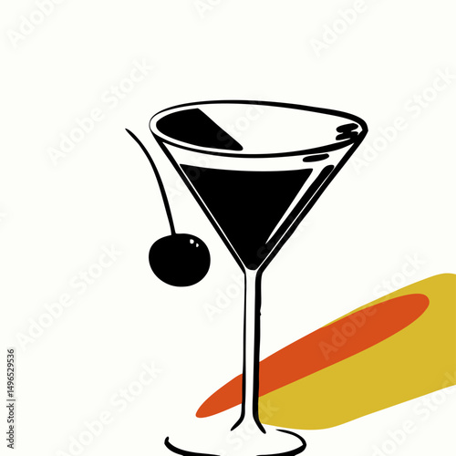 Black and White Martini Cocktail Illustration