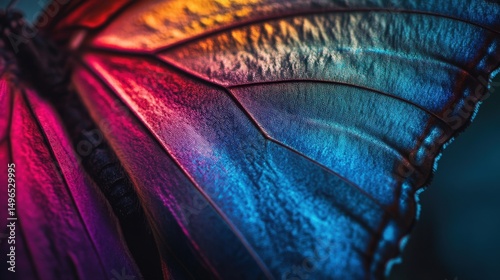 Close-up of Colorful Butterfly Wing with Vibrant Rainbow Patterns