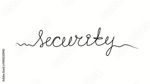 Security text. One line drawing doodle hand drawn. Video 4k  object illustration, minimalism hand drawn sketch design modern new