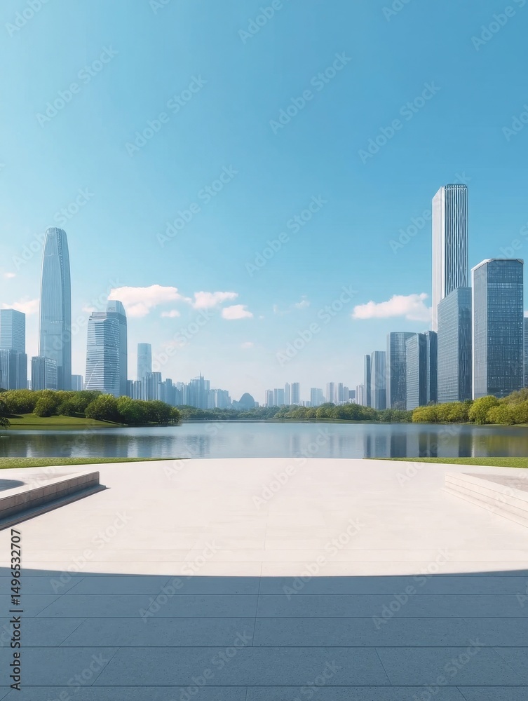 Fototapeta premium Modern Cityscape with Skyscrapers and Waterfront