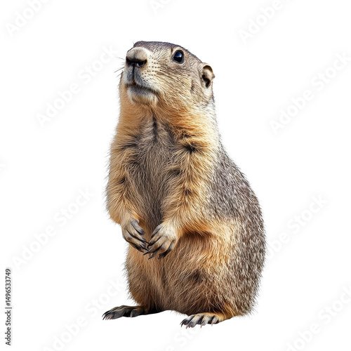 Marmot standing alert against a Transparent background in a natural pose, Marmot on PNG background