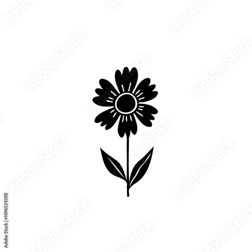 Elegant floral depiction featuring a solitary black flower on a white field