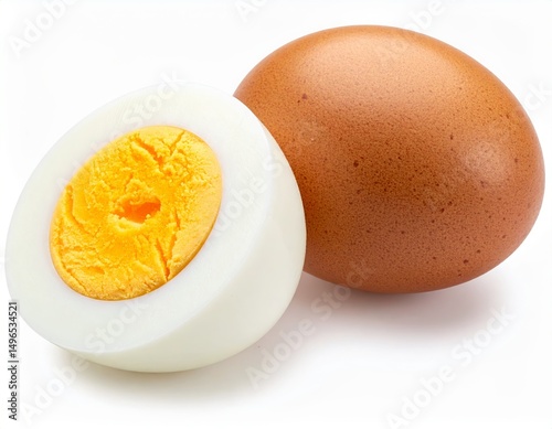 Delicious Boiled Brown Egg Halved Showing Yolk and Whole Egg Perfect for Breakfast or Snack
