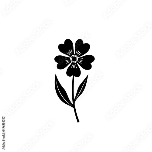 Elegant single flower silhouette displaying delicate petals and leaves artfully arranged