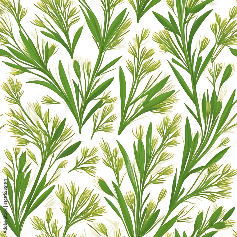 Fototapeta premium Floral green leaves pattern on a white backdrop
