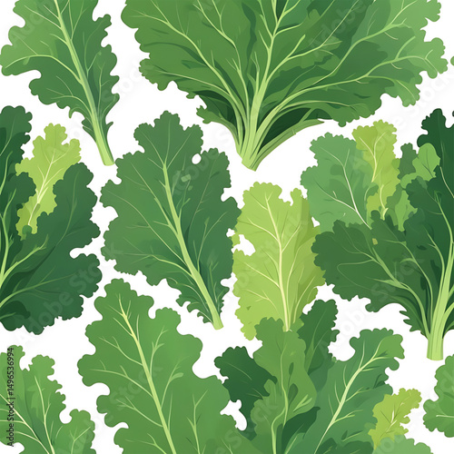 Kale leafy vegetables seamless pattern cooking ingredient